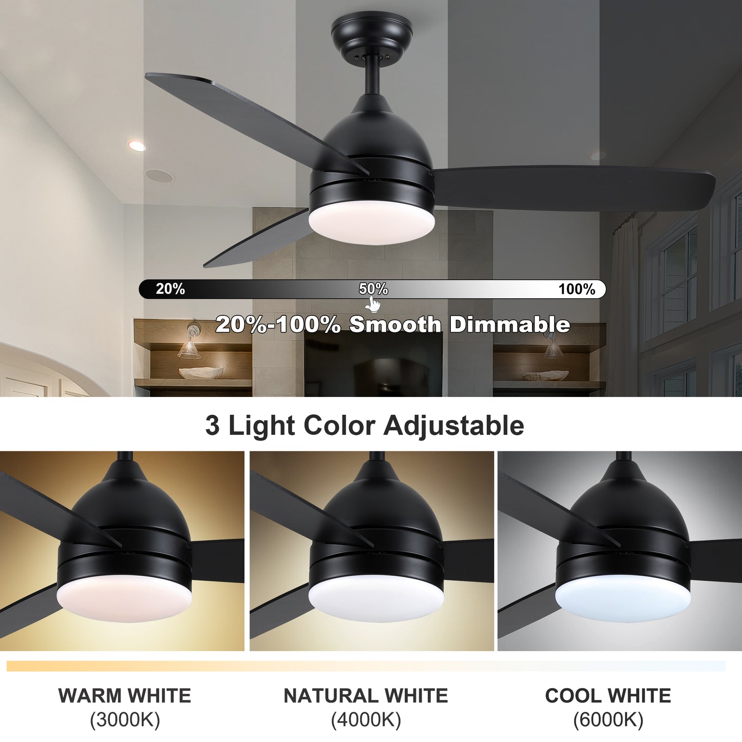 Sleek LED Ceiling Fan with Remote and Wood Blades