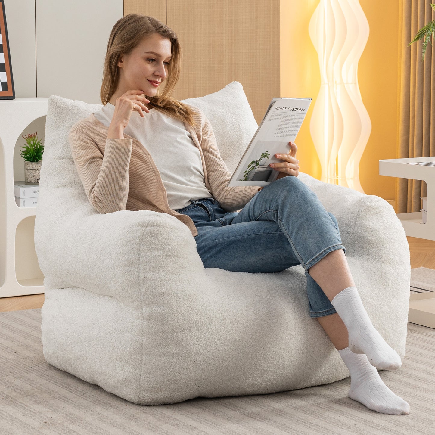 Cozy Ivory Teddy Bean Bag Chair