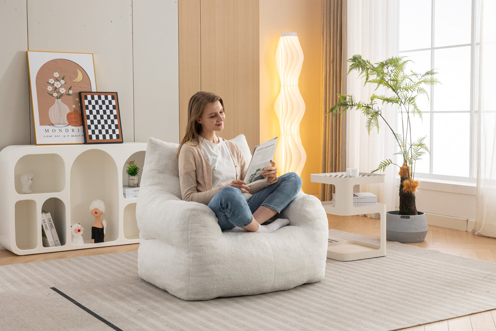 Cozy Ivory Teddy Bean Bag Chair