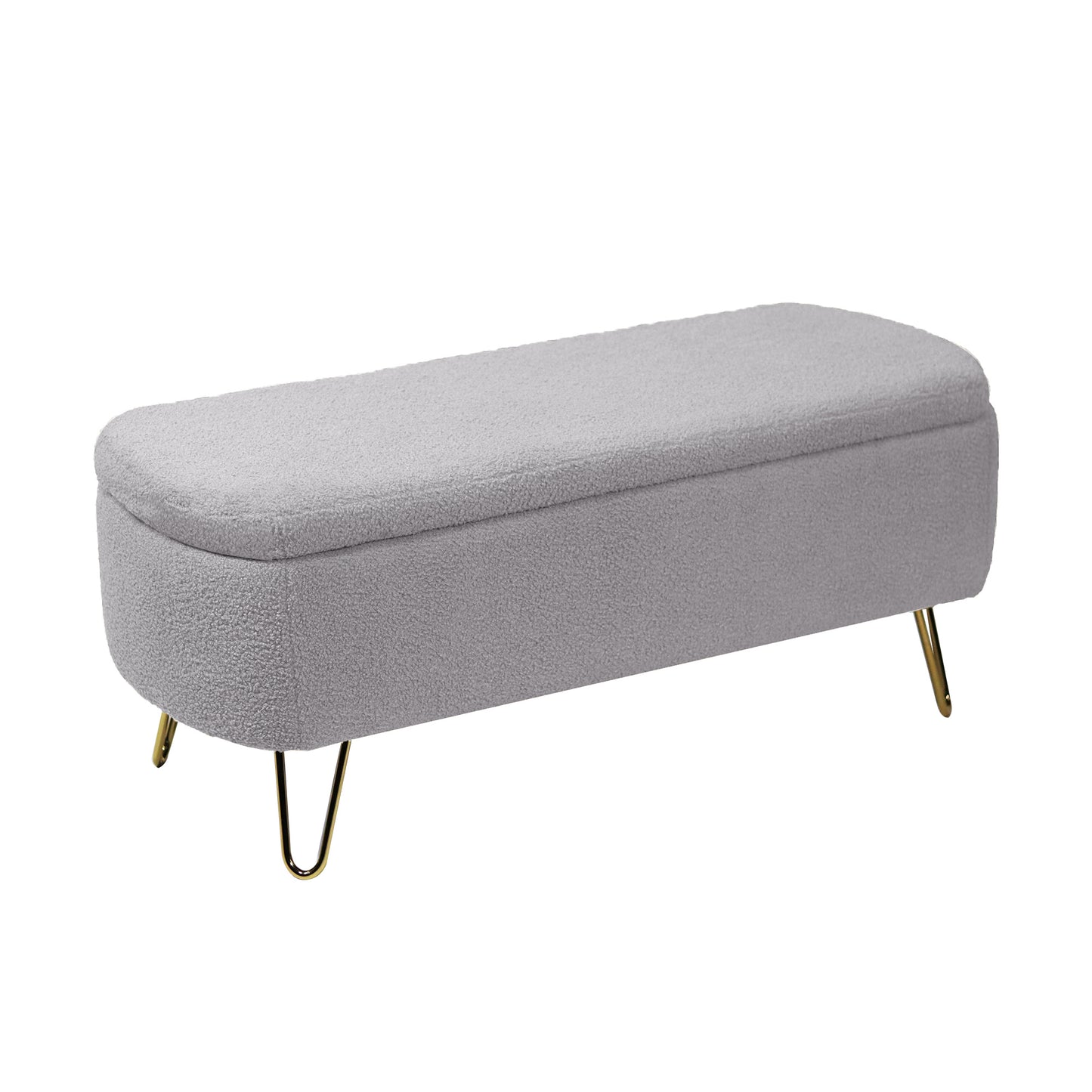 Chic Grey Faux Fur Storage Ottoman Bench