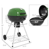 Green Kettle Charcoal BBQ Grill with Trolley & Thermometer