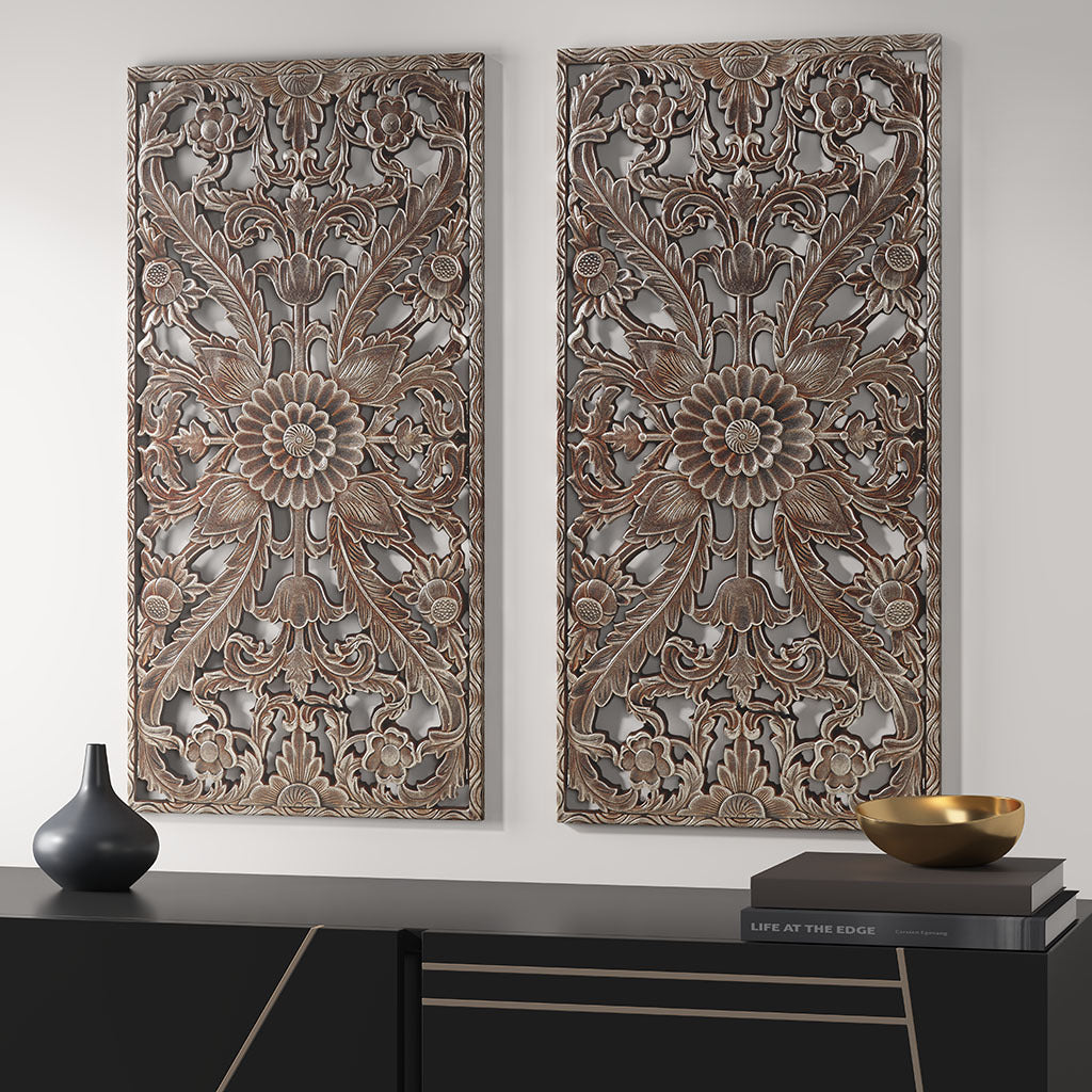 Rustic Carved Wood Wall Art Duo