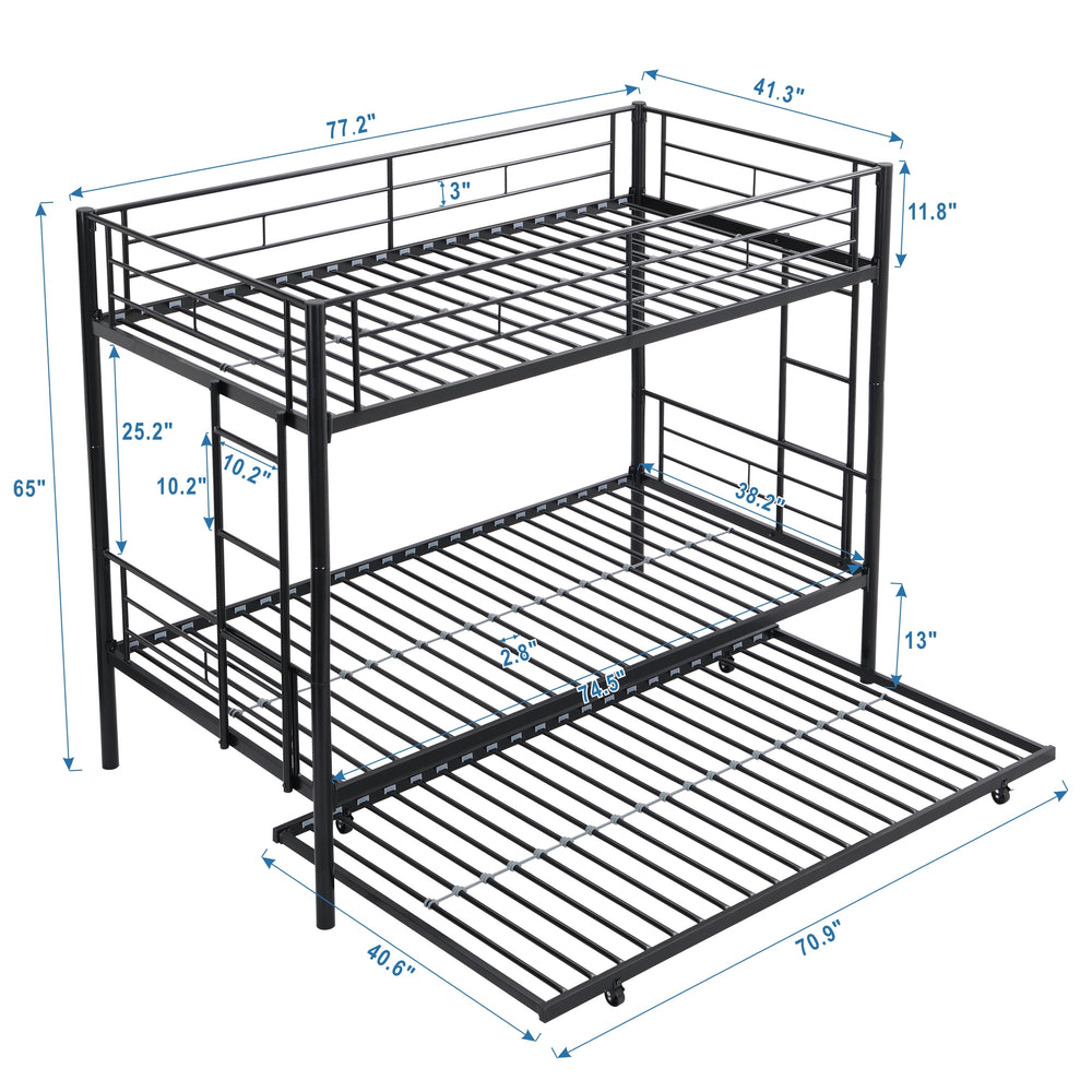 Black Metal Bunk Bed with Trundle Delight