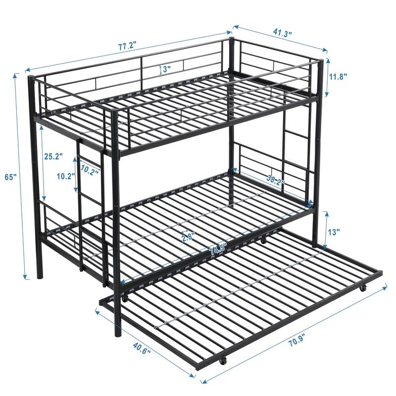 Black Metal Bunk Bed with Trundle Delight