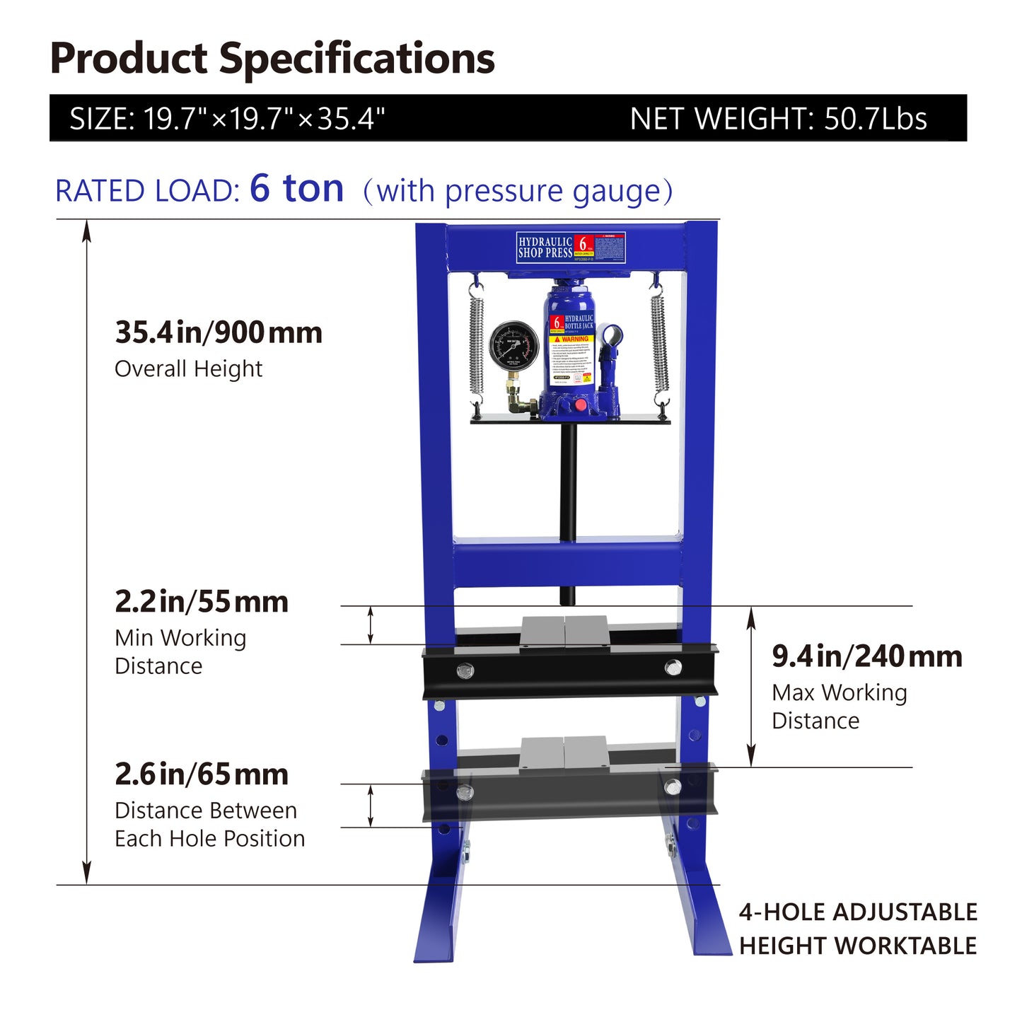 Heavy-Duty Hydraulic Floor Press - Blue