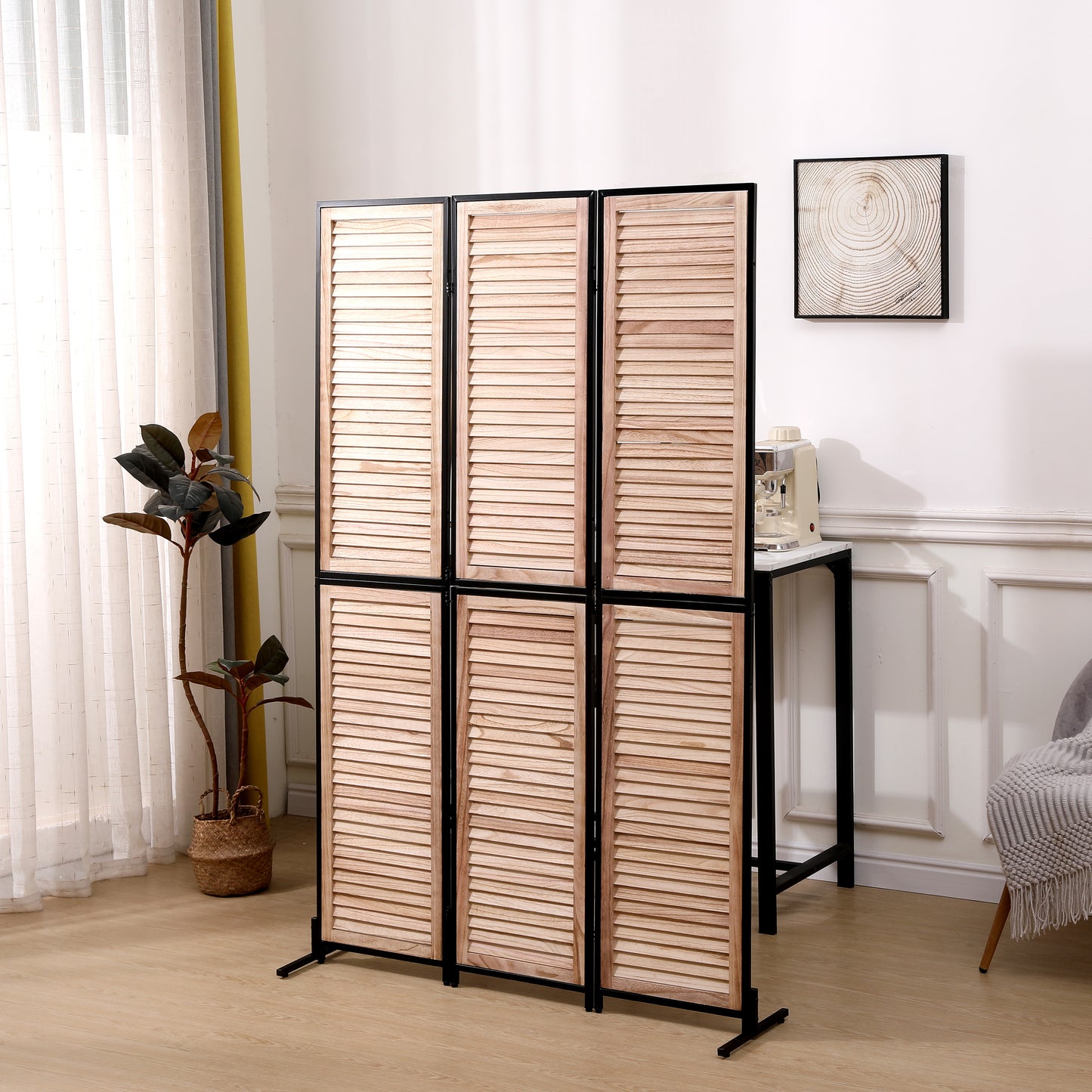 Natural Wooden Folding Room Divider - Stylish Privacy Screen