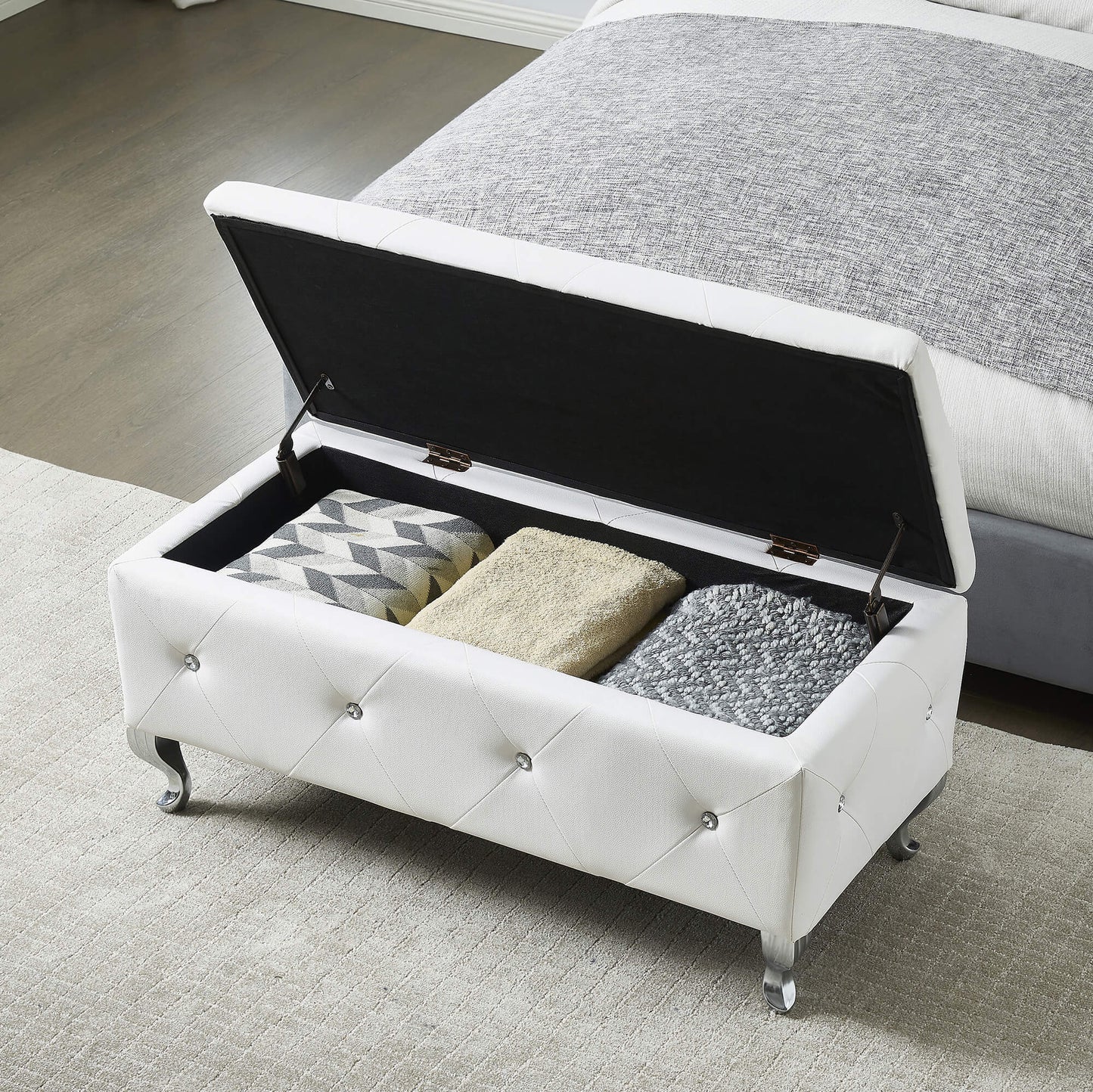 Chic Crystal Button Storage Bench