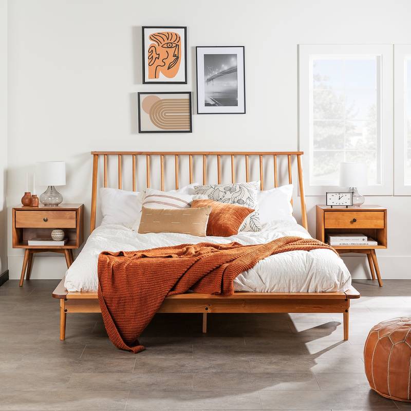 Caramel Spindle Queen Bed Frame