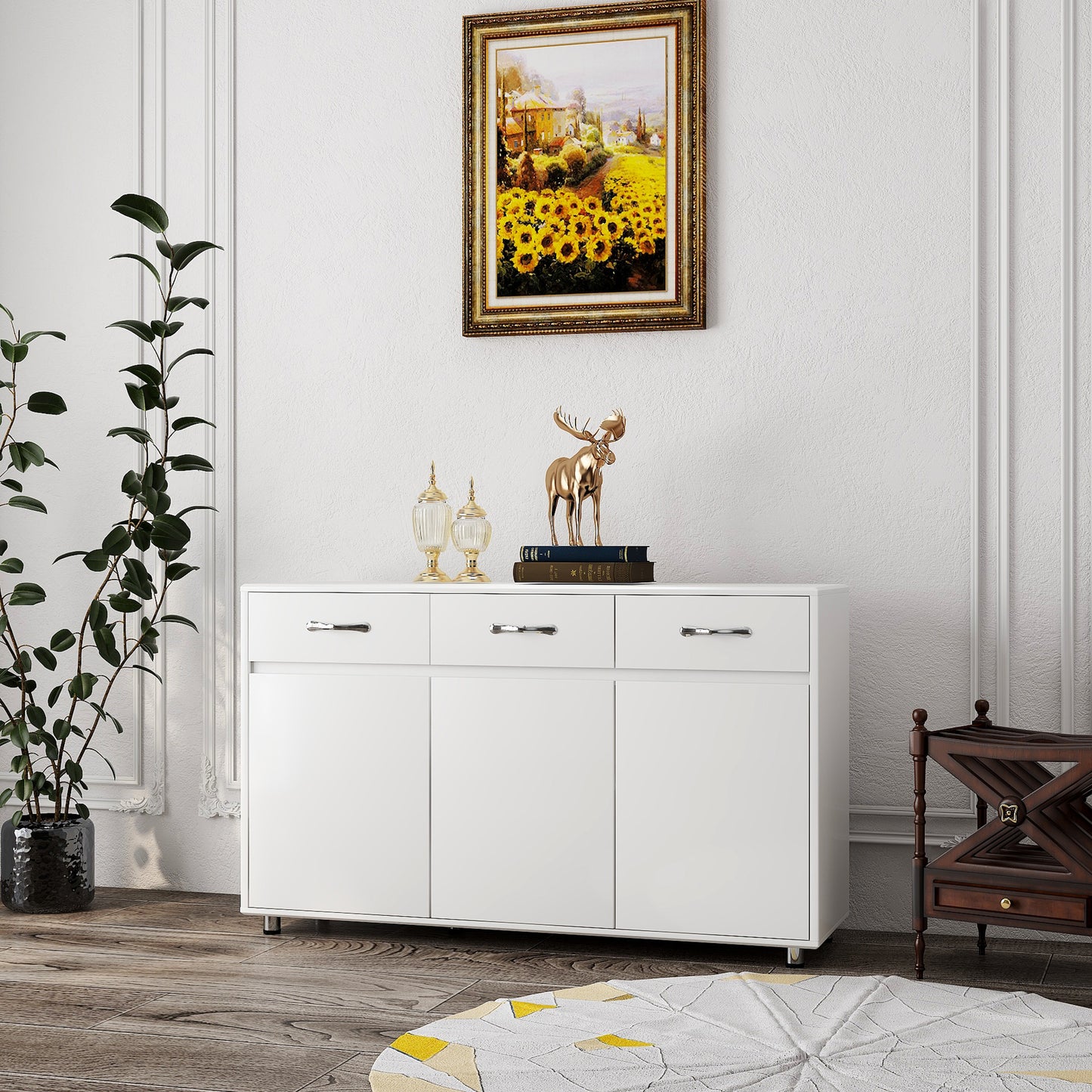 Chic White Three-Door Side Table