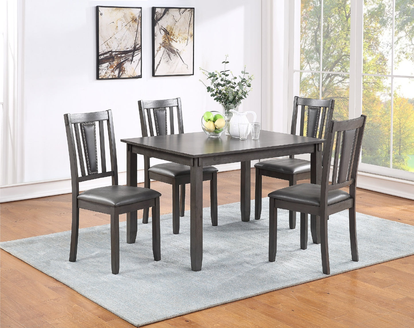 Chic Grey Dinette Set with Cozy Cushioned Chairs