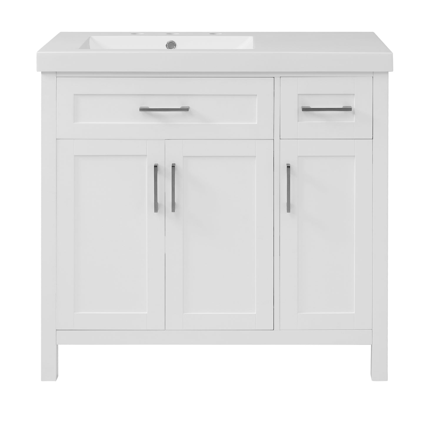 Elegant White Bathroom Vanity with Integrated Sink and Ample Storage