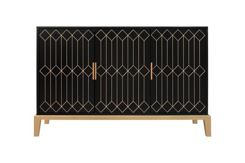 Stylish 3-Door Storage Cabinet with Custom Shelving