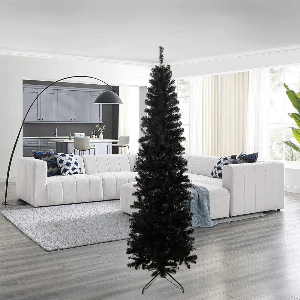 Chic Black Slim Christmas Tree with Folding Stand