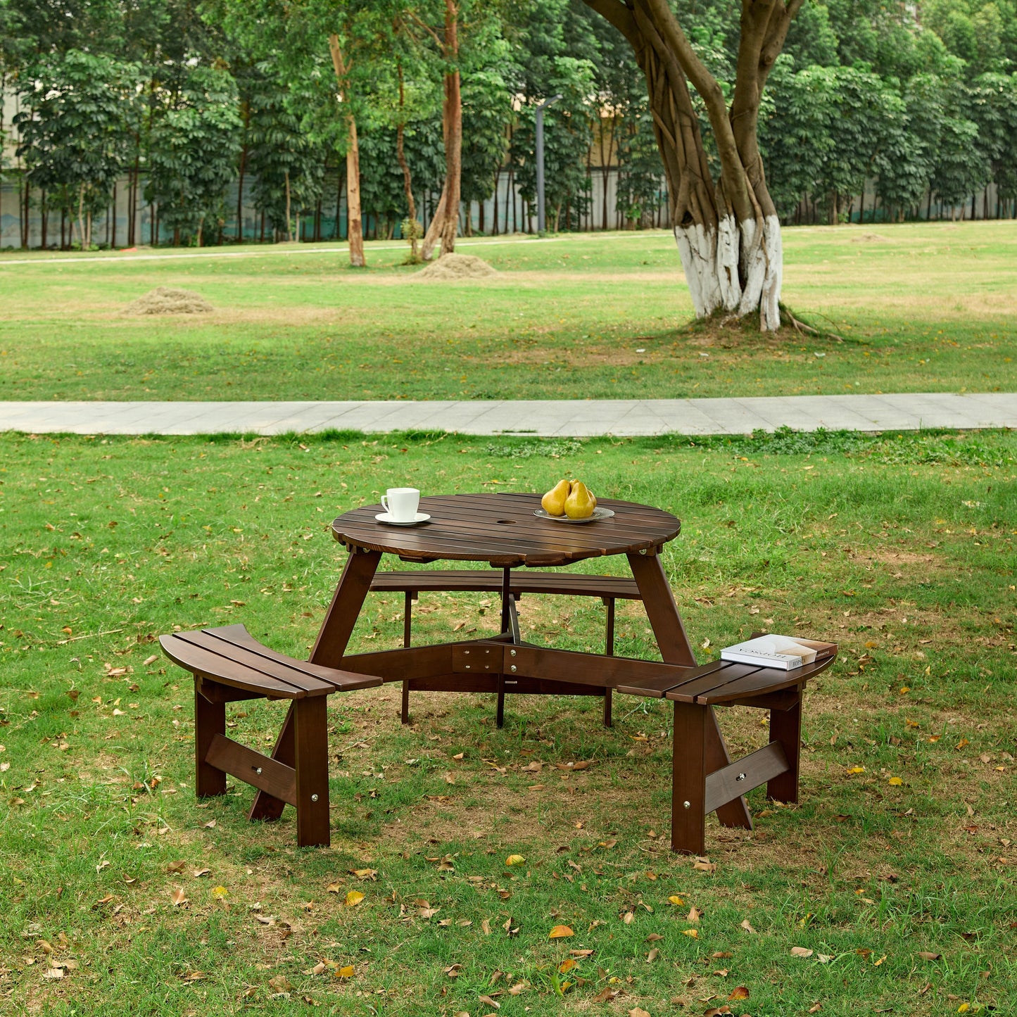 Gather & Enjoy: Spacious Round Picnic Table with Benches