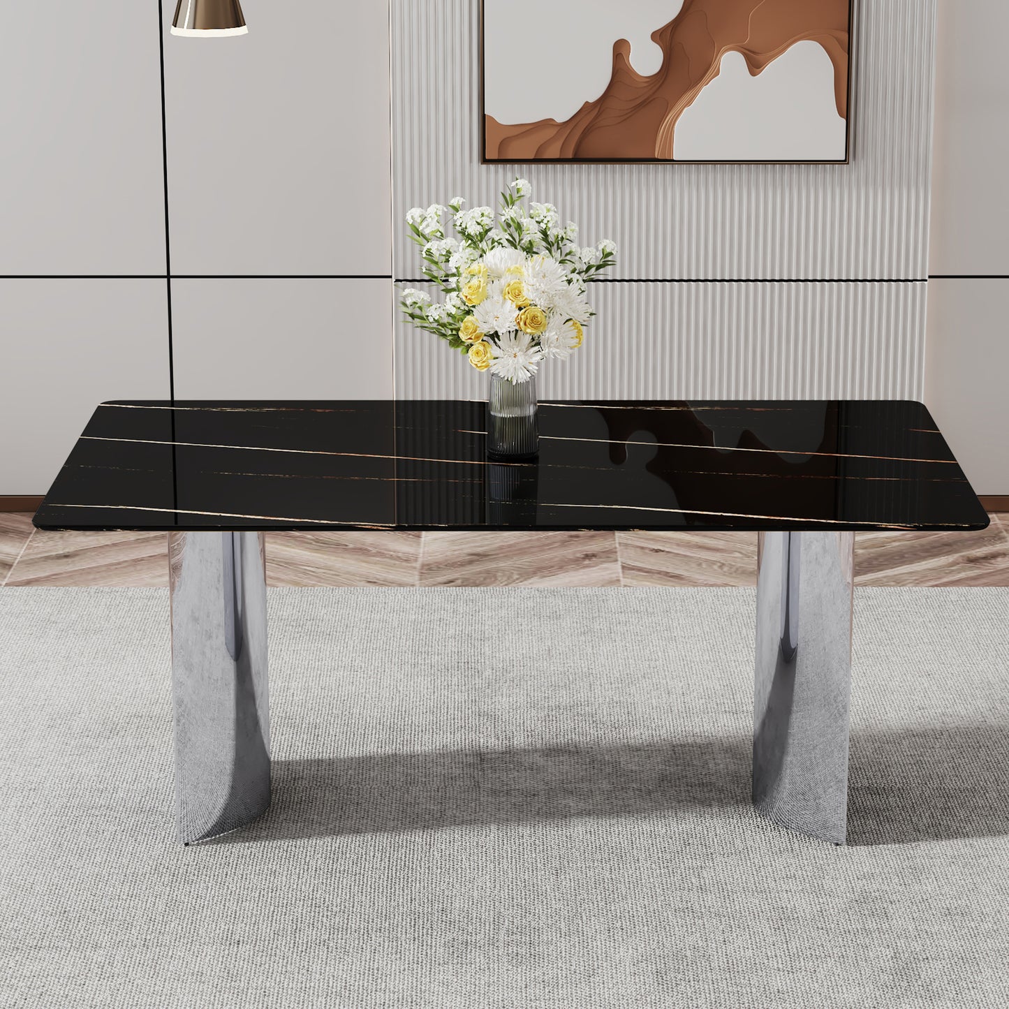 Sleek Black Marble Dining Table