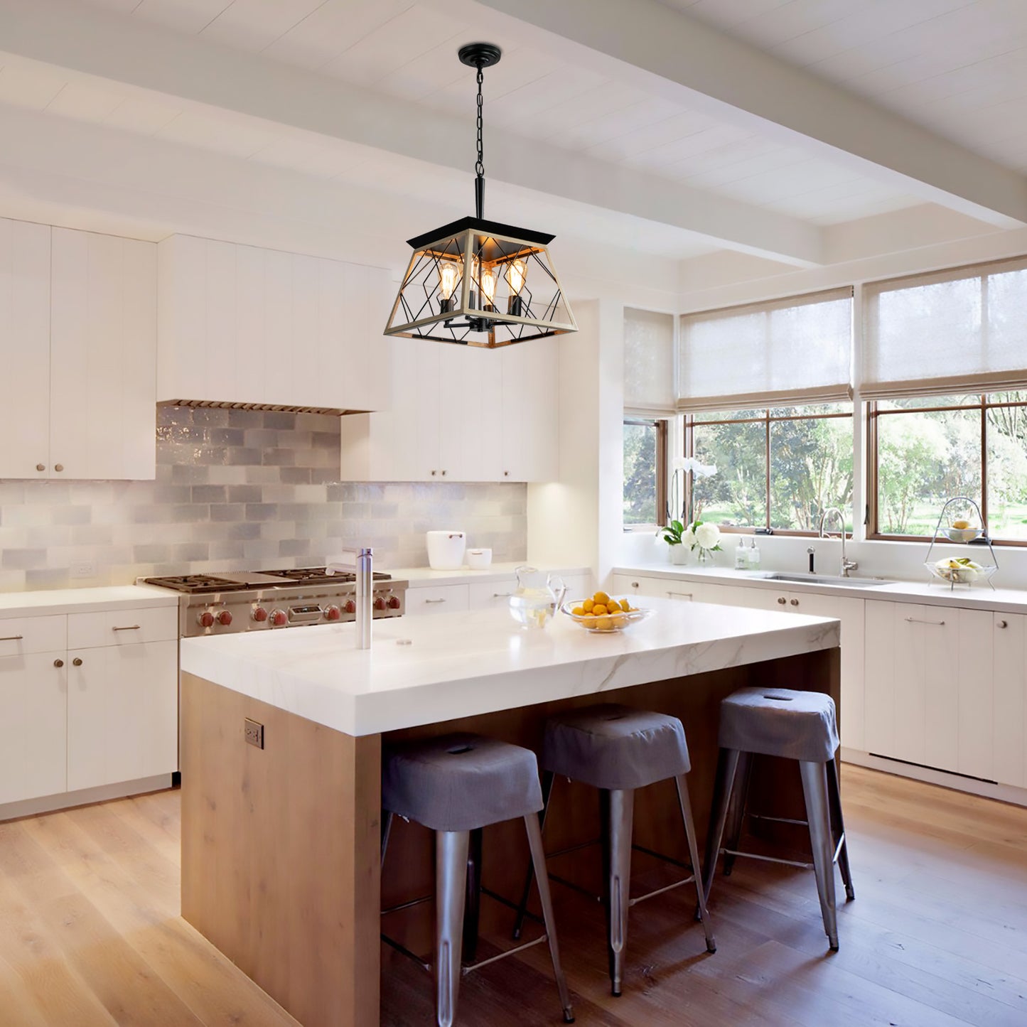 Rustic Oak 4-Light Dining Chandelier