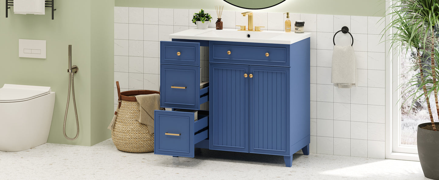 Navy Elegance Bathroom Vanity with Soft-Close Doors and Resin Sink