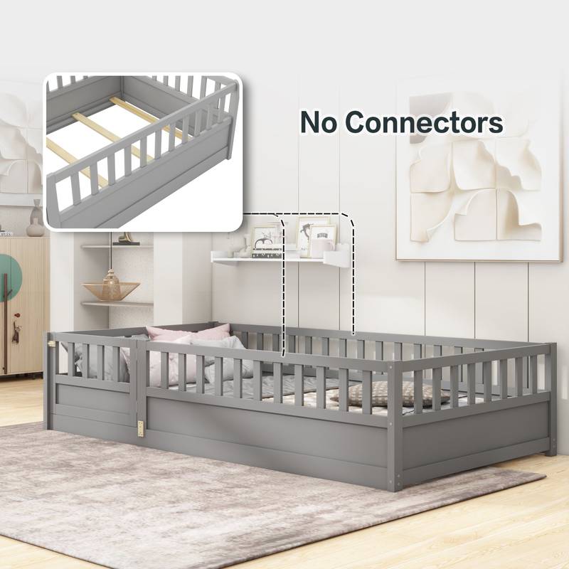 Cozy Montessori Twin Floor Bed with Safety Barrier
