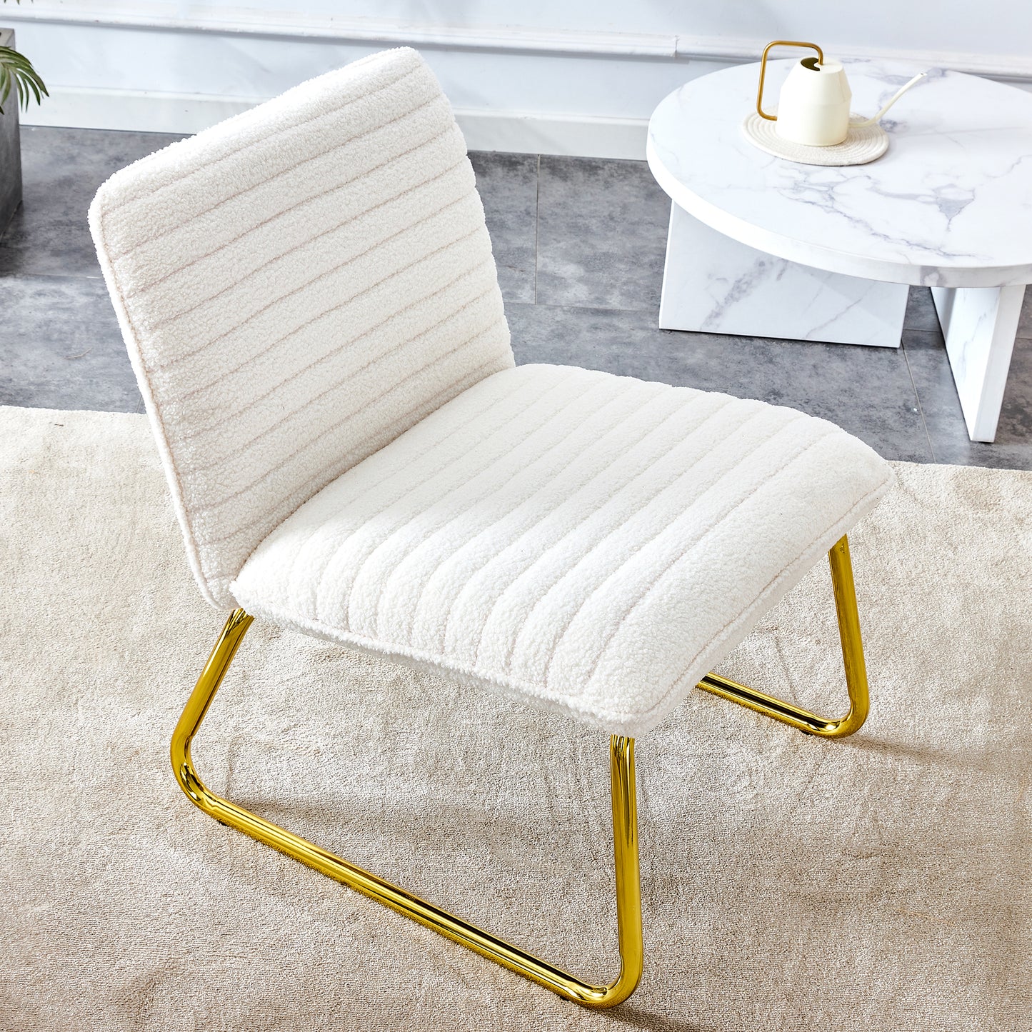 Chic White Armless Sofa Chair with Gold Legs