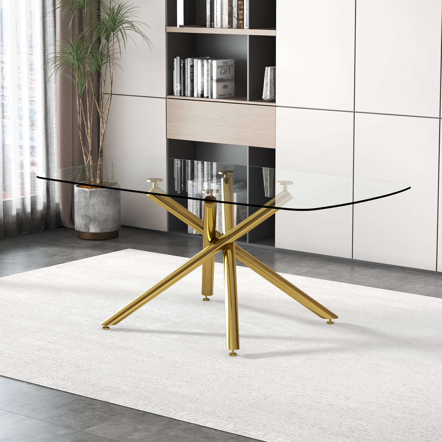 Sleek Glass Dining Table with Chic Metal Legs