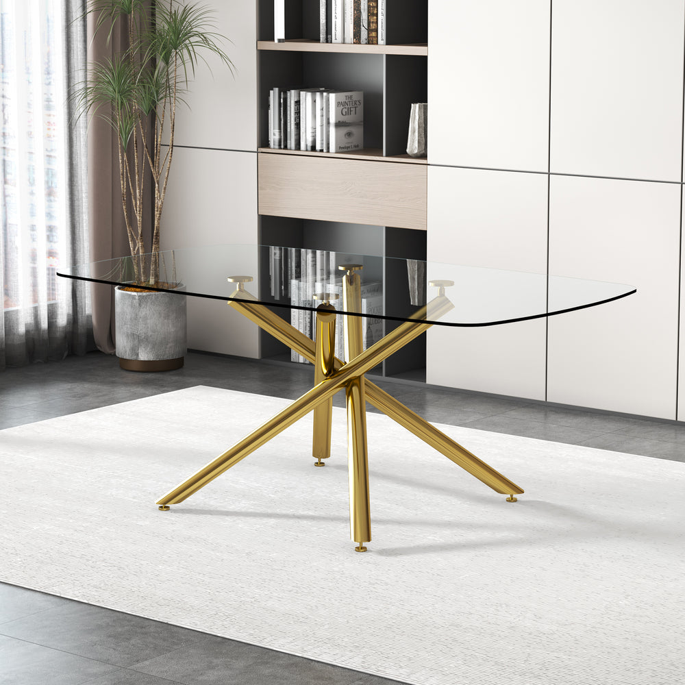 Sleek Glass Dining Table with Golden Touch