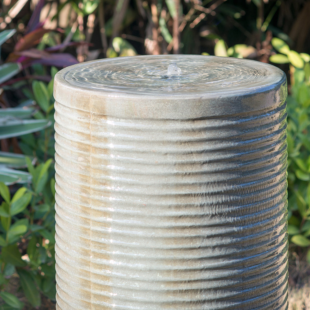 Rustic Green Cylinder Fountain & Bird Bath