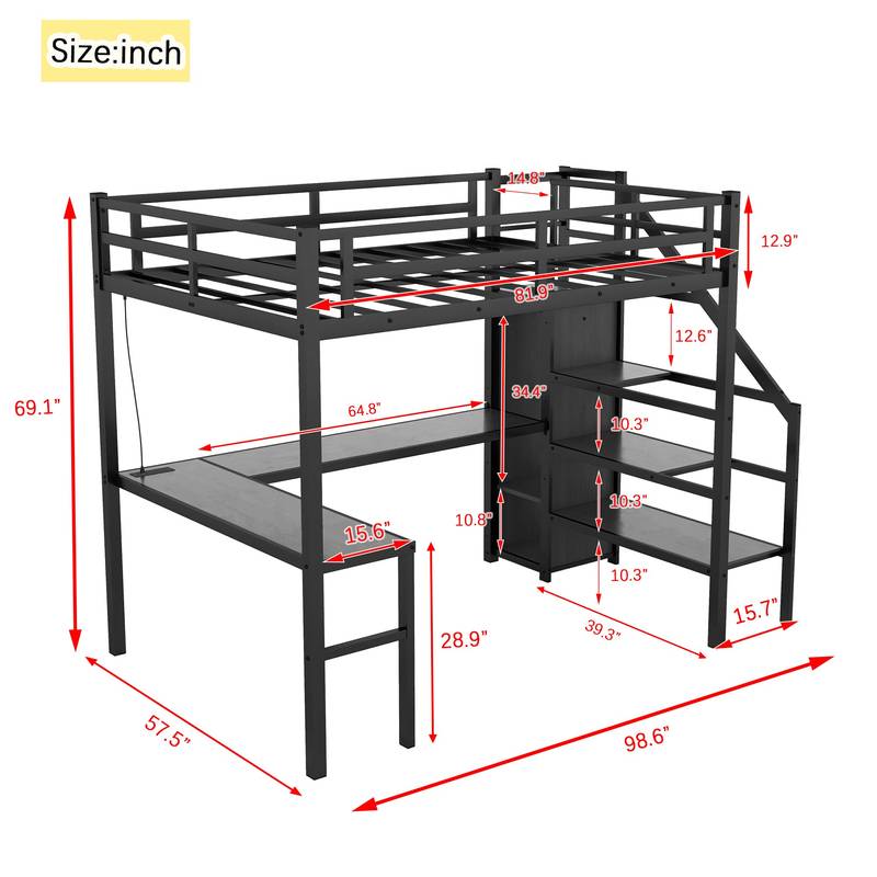 MaxLoft Bed with Desk & USB - Sleek Space Saver for All Ages
