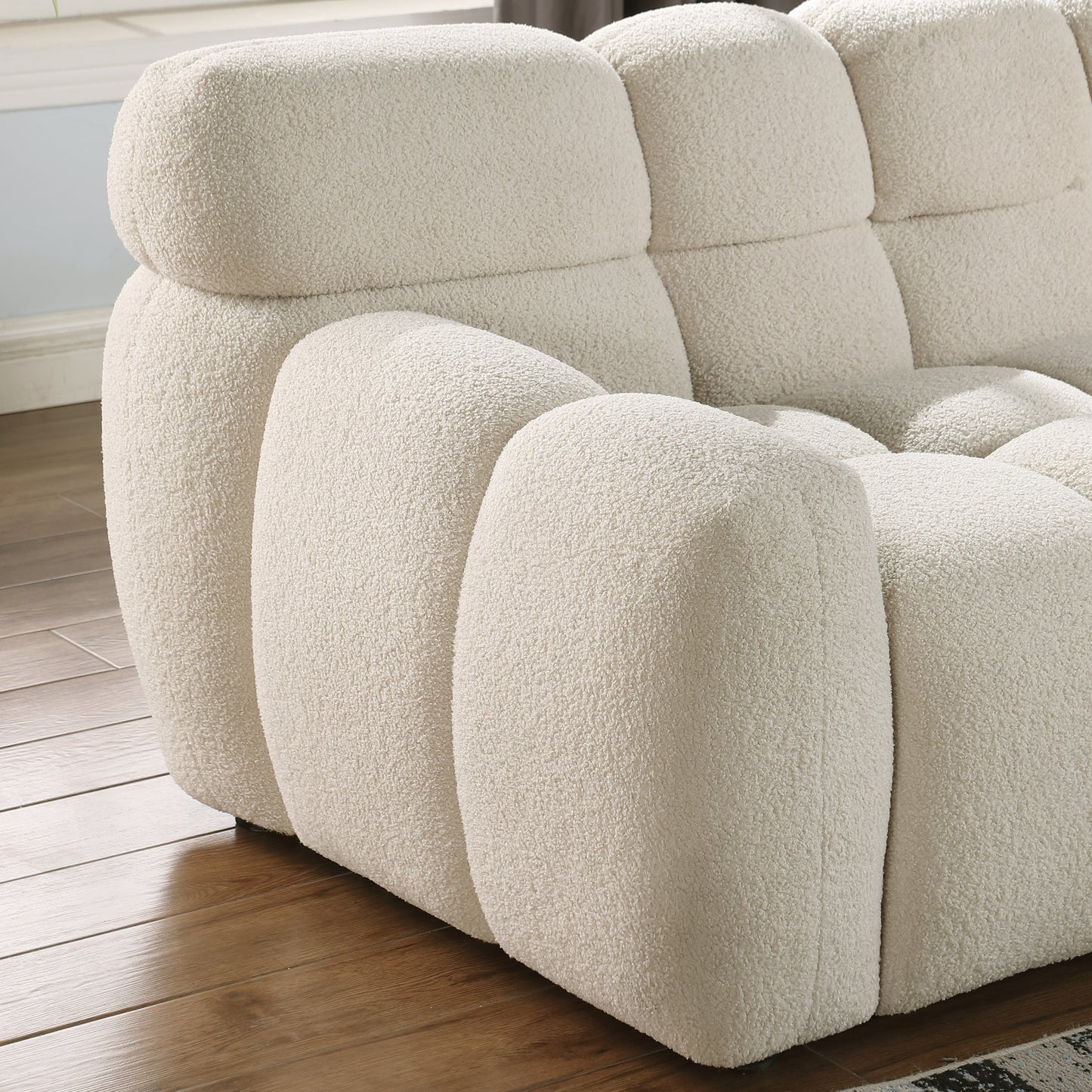 Cozy Beige Boucle Marshmallow Sofa for Two