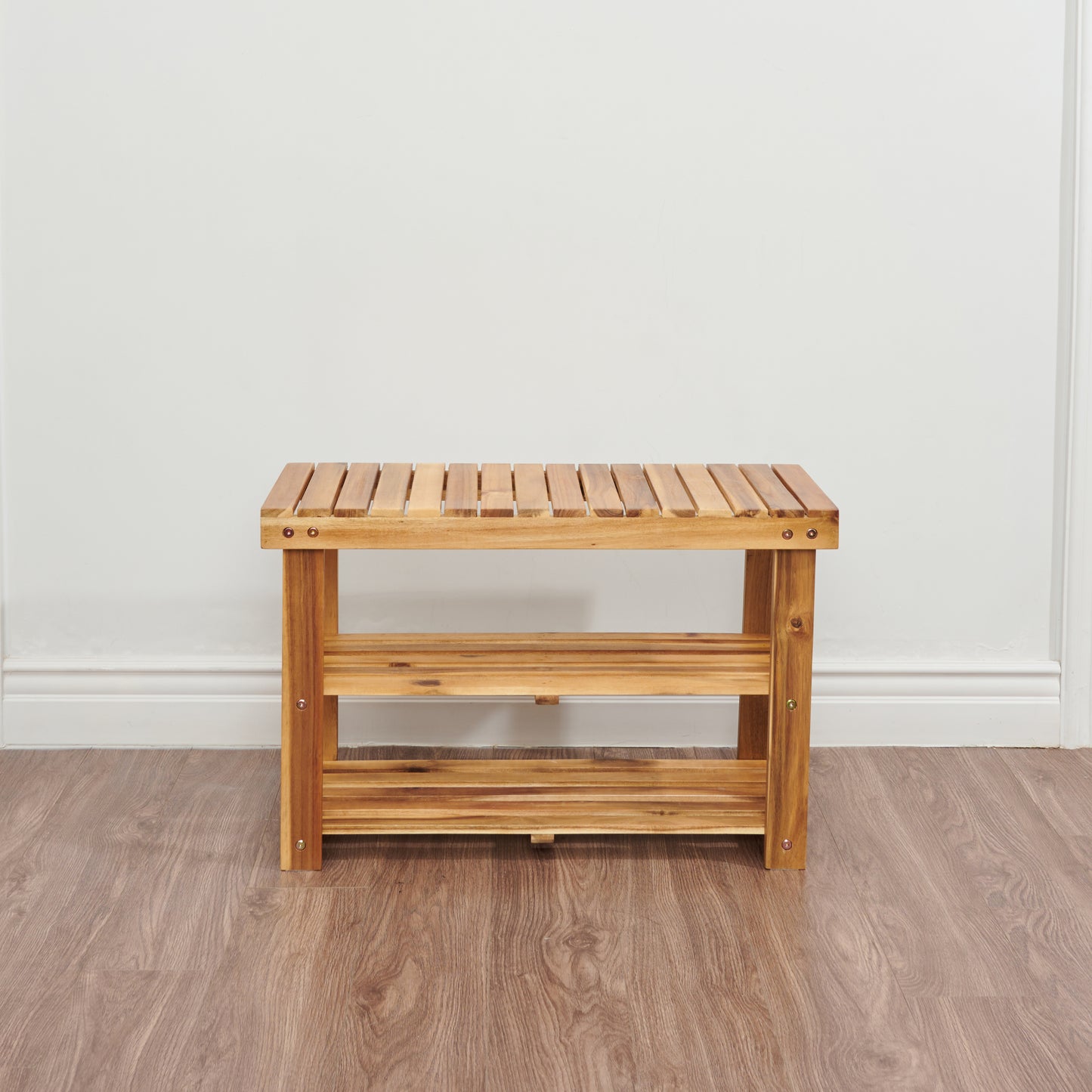 Natural Acacia Wood Shoe Bench - Stylish Storage for Any Entryway!