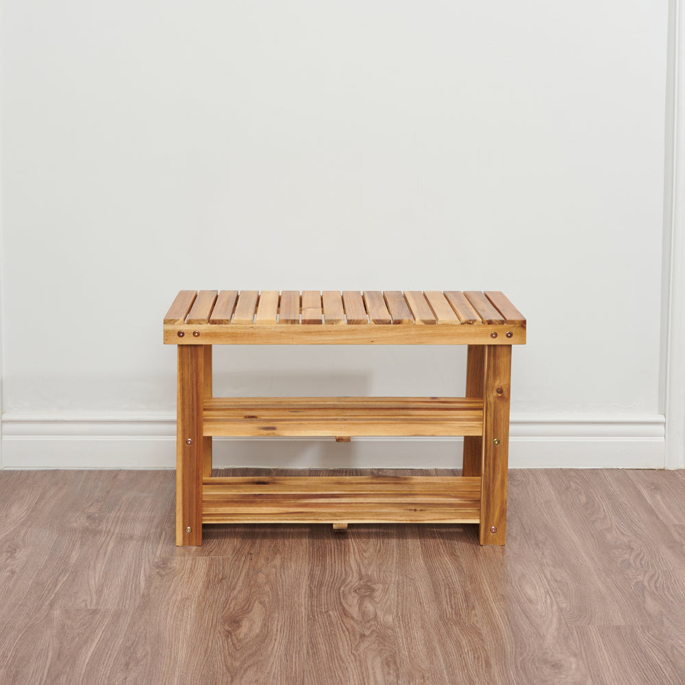 Natural Acacia Wood Shoe Bench - Stylish Storage for Any Entryway!