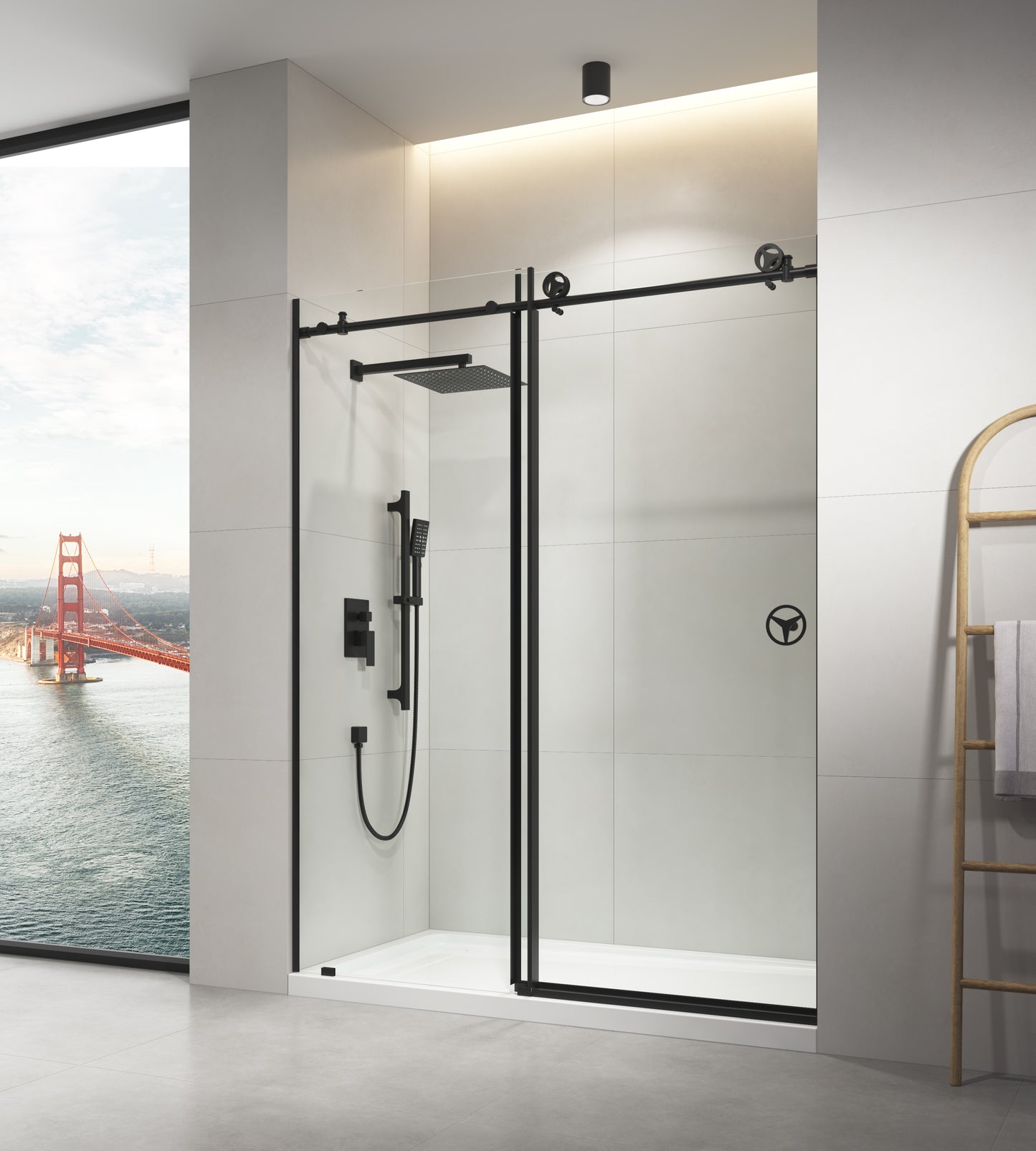 Sleek Matte Black Frameless Shower Door with Clear Glass