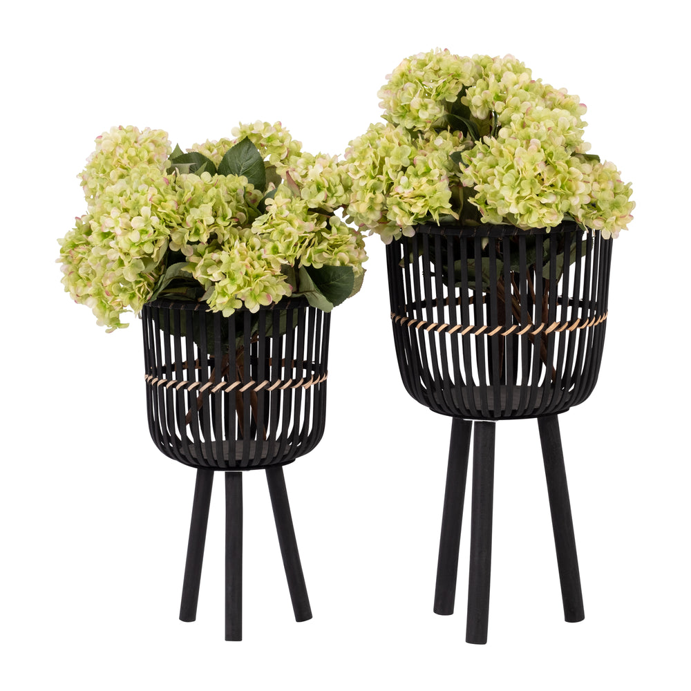 Stylish Black Bamboo Planter Set