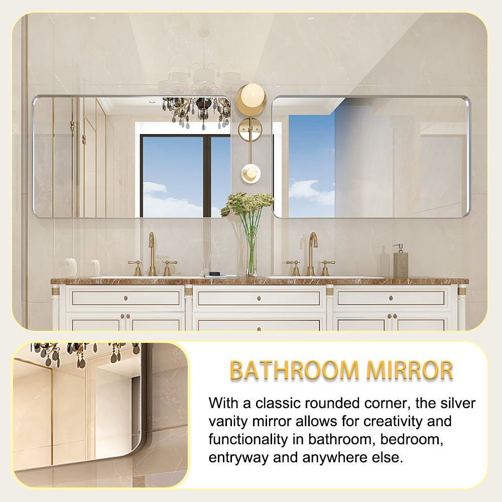 Sleek Silver Rounded Bathroom Mirror