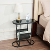 Chic Oval Glass Side Table with Magazine Storage