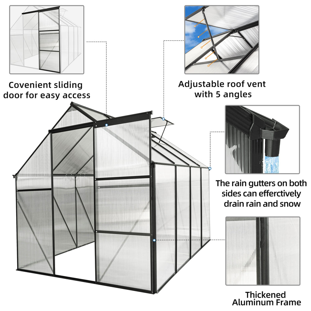 All-Season Walk-In Polycarbonate Greenhouse with Heavy-Duty Base