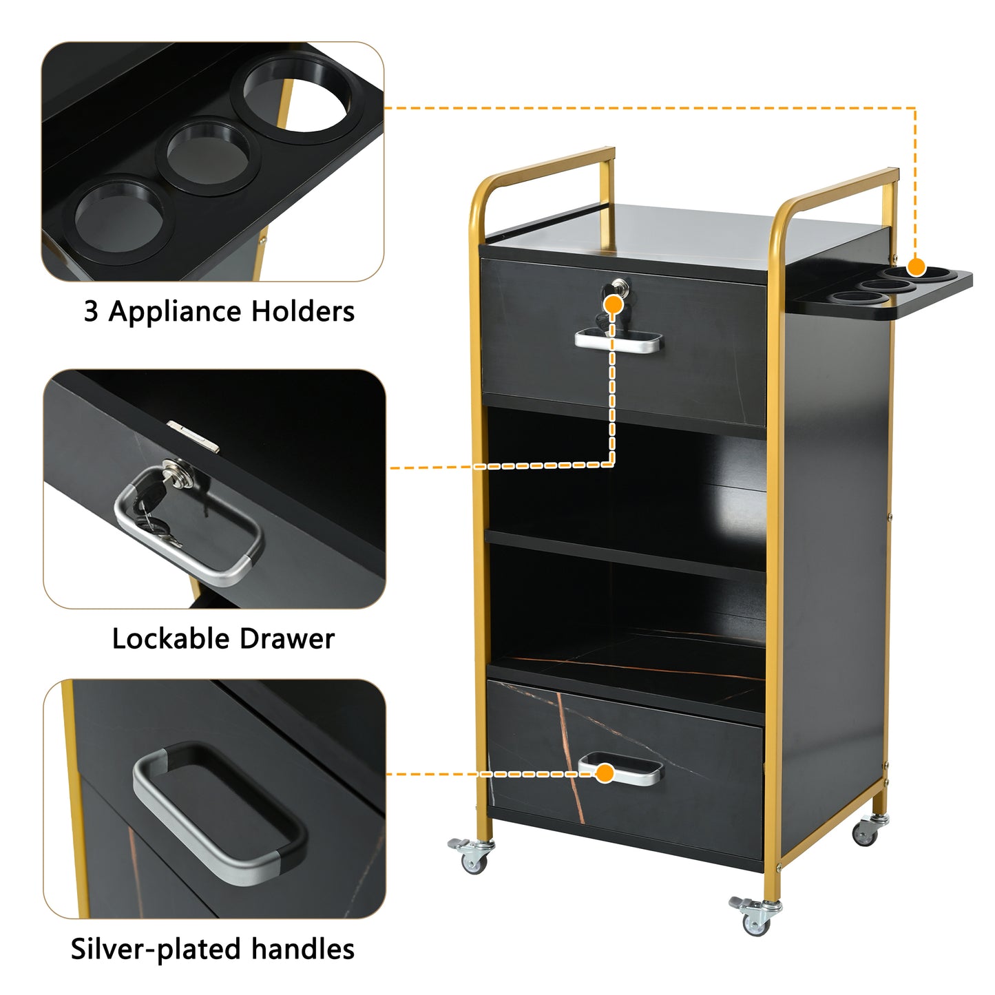 Sleek Salon Organizer with Hair Dryer Holders and Drawers