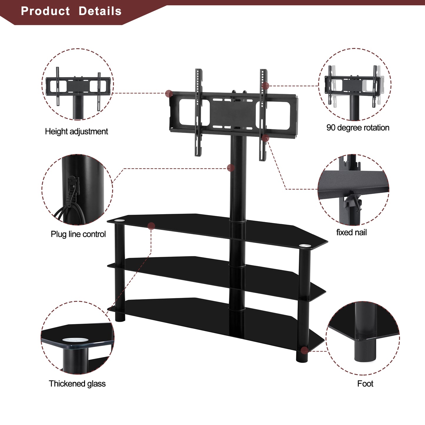 Versatile Black TV Stand with Adjustable Height and Swivel Design