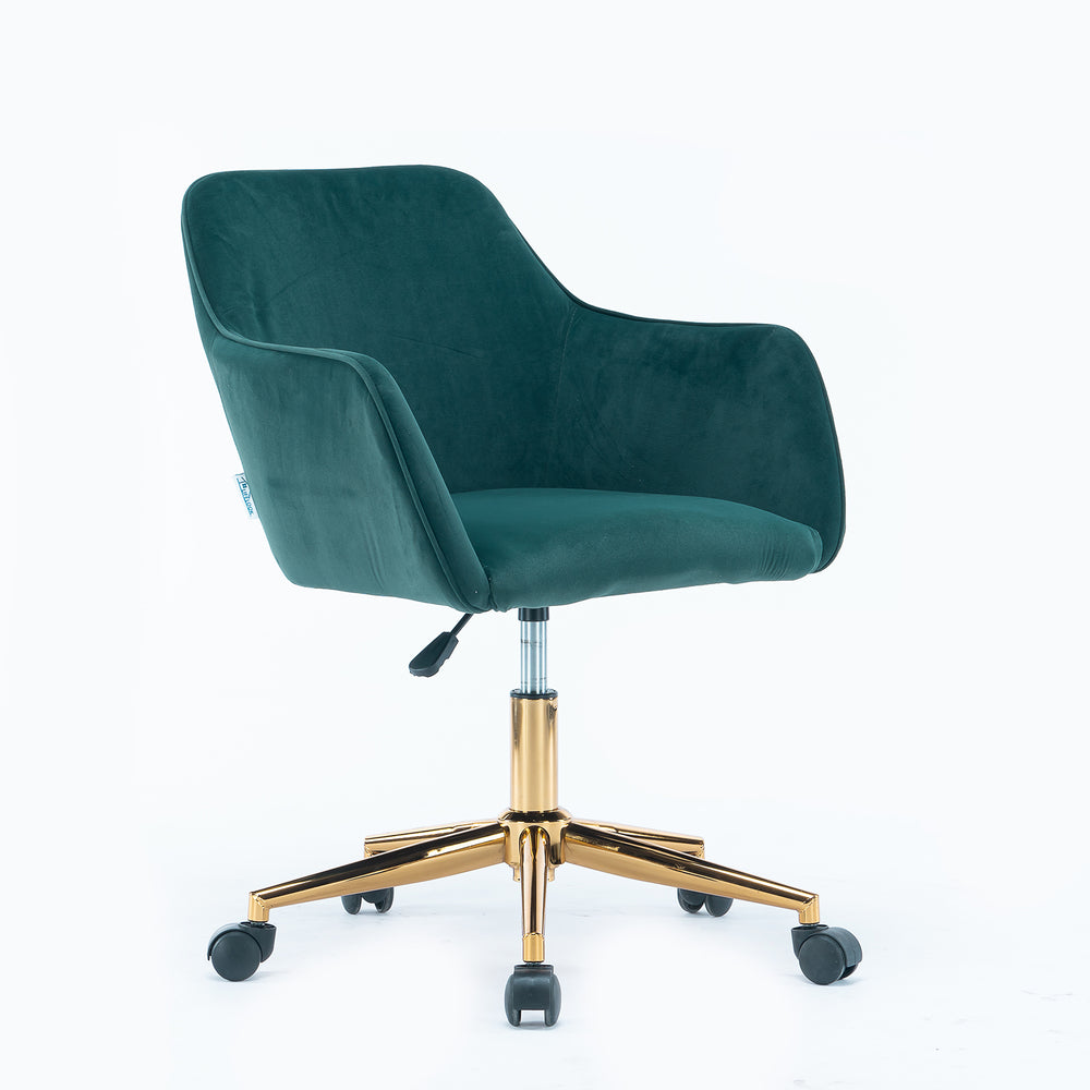 Chic Velvet Spin Chair with Gold Legs - Dark Green