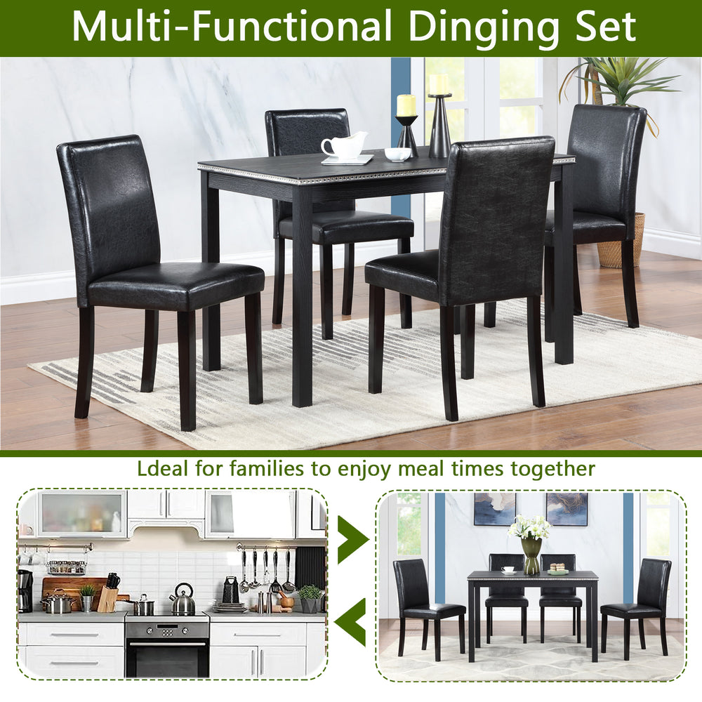 Chic Black Wooden Dining Set with Plush Chairs