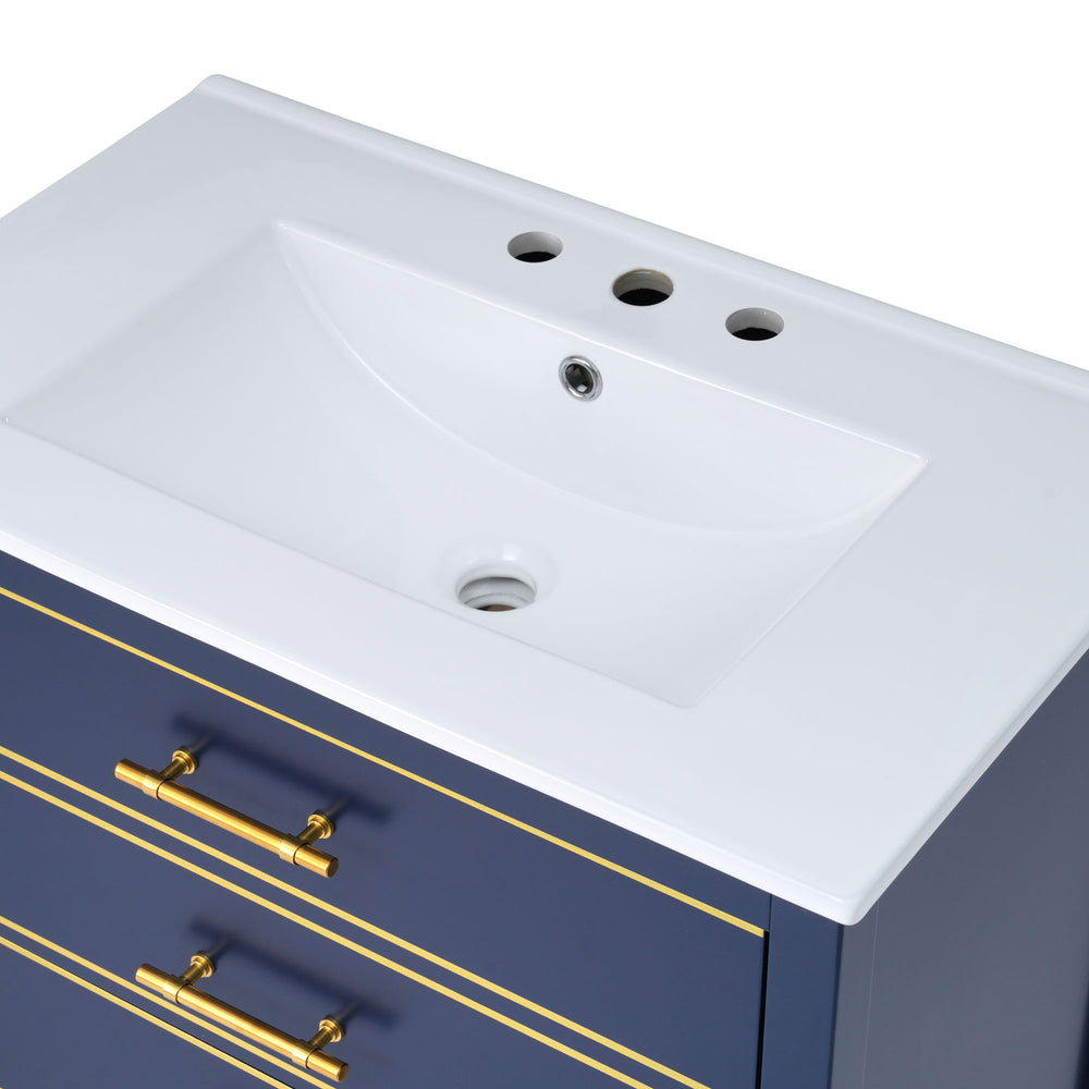 Navy Chic Bathroom Vanity with Open Storage