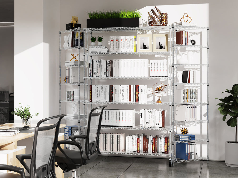 Rolling Chrome Storage Rack - Heavy Duty 6-Tier Wire Shelving