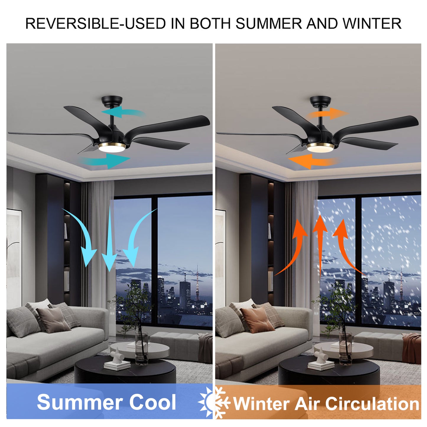 Smart Ceiling Fan with Sleek Matte Black Finish and Antique Brown Blades