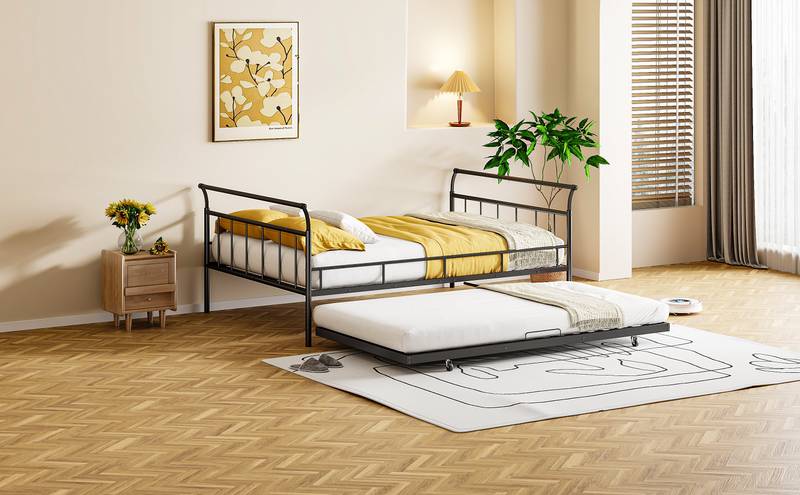 Curvy Black Daybed with Twin Trundle