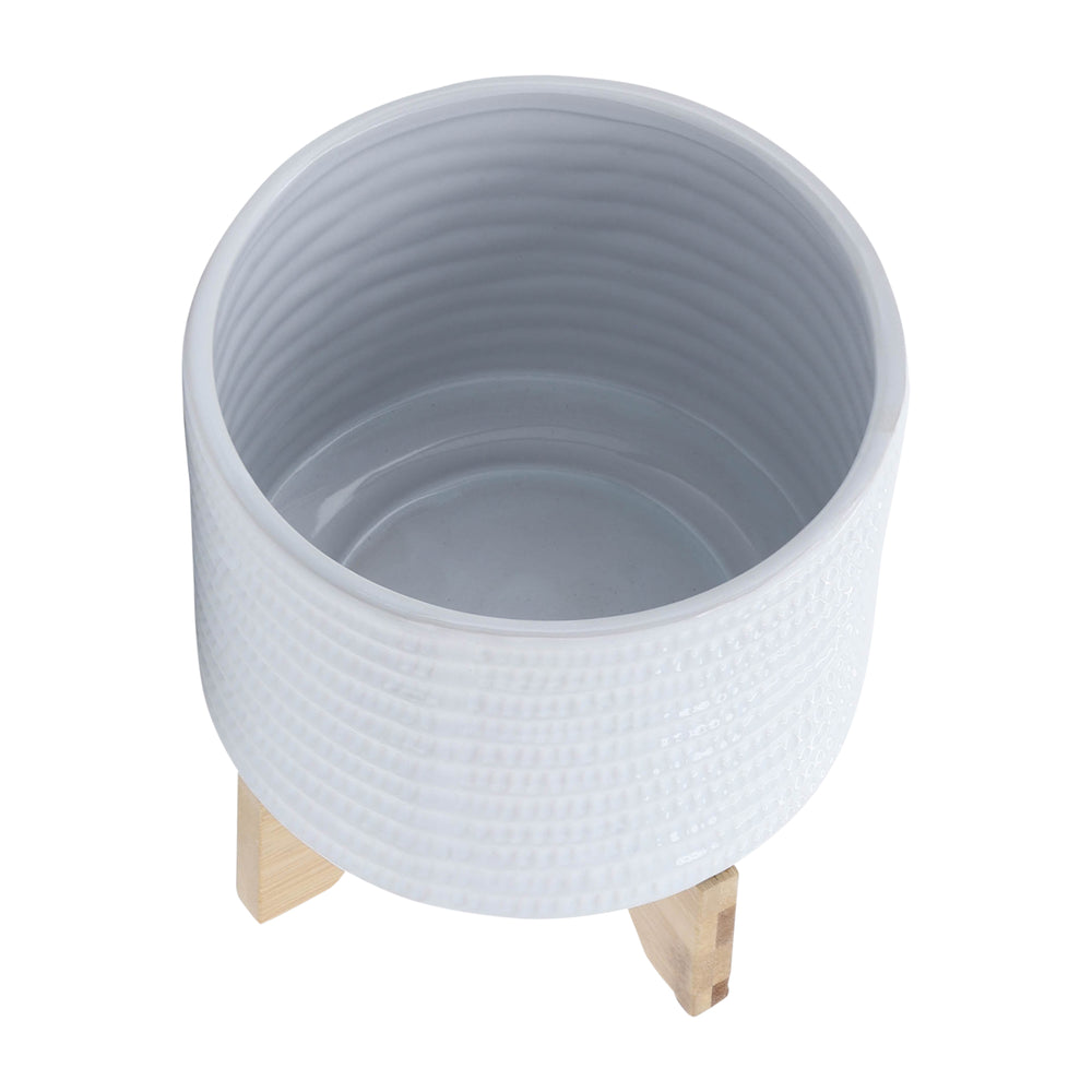 Stylish Textured White Planter with Stand