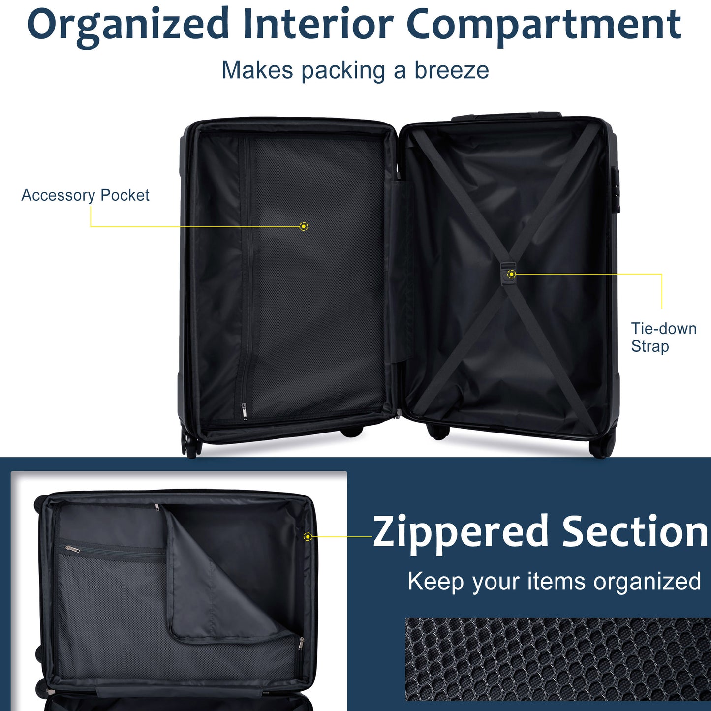 Blue Hardshell Travel Trio: Carry-on Suitcases with Wheels & TSA Lock