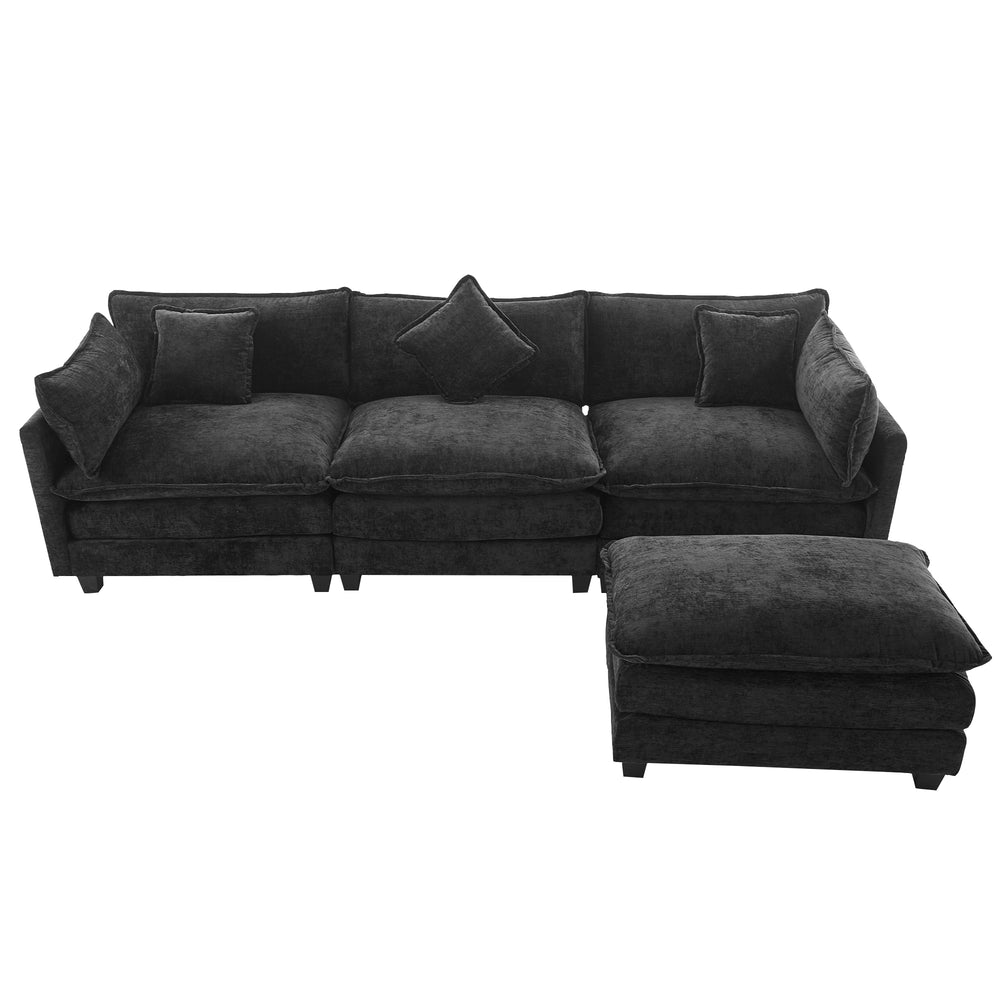 Chic L-Shape Chenille Sofa with Ottoman & Pillows