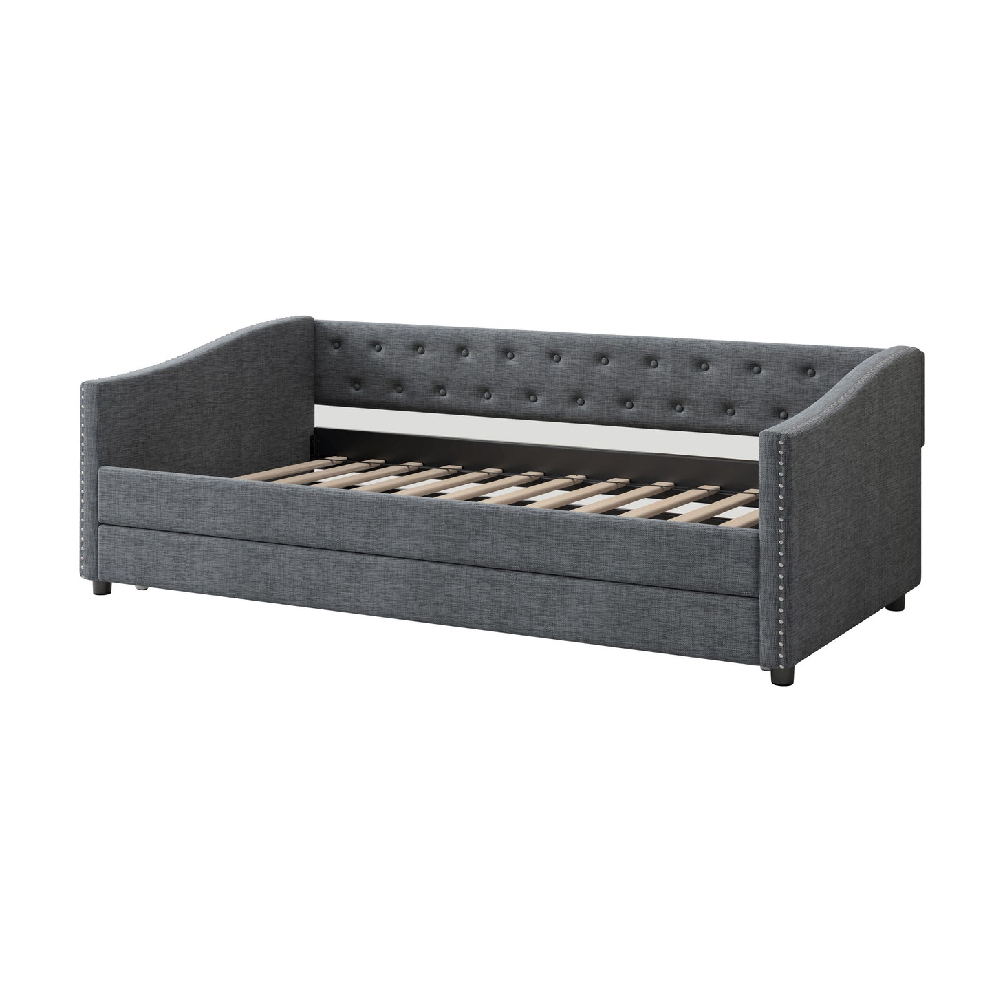 Cozy Grey Twin Daybed with Trundle & Chic Button Detail