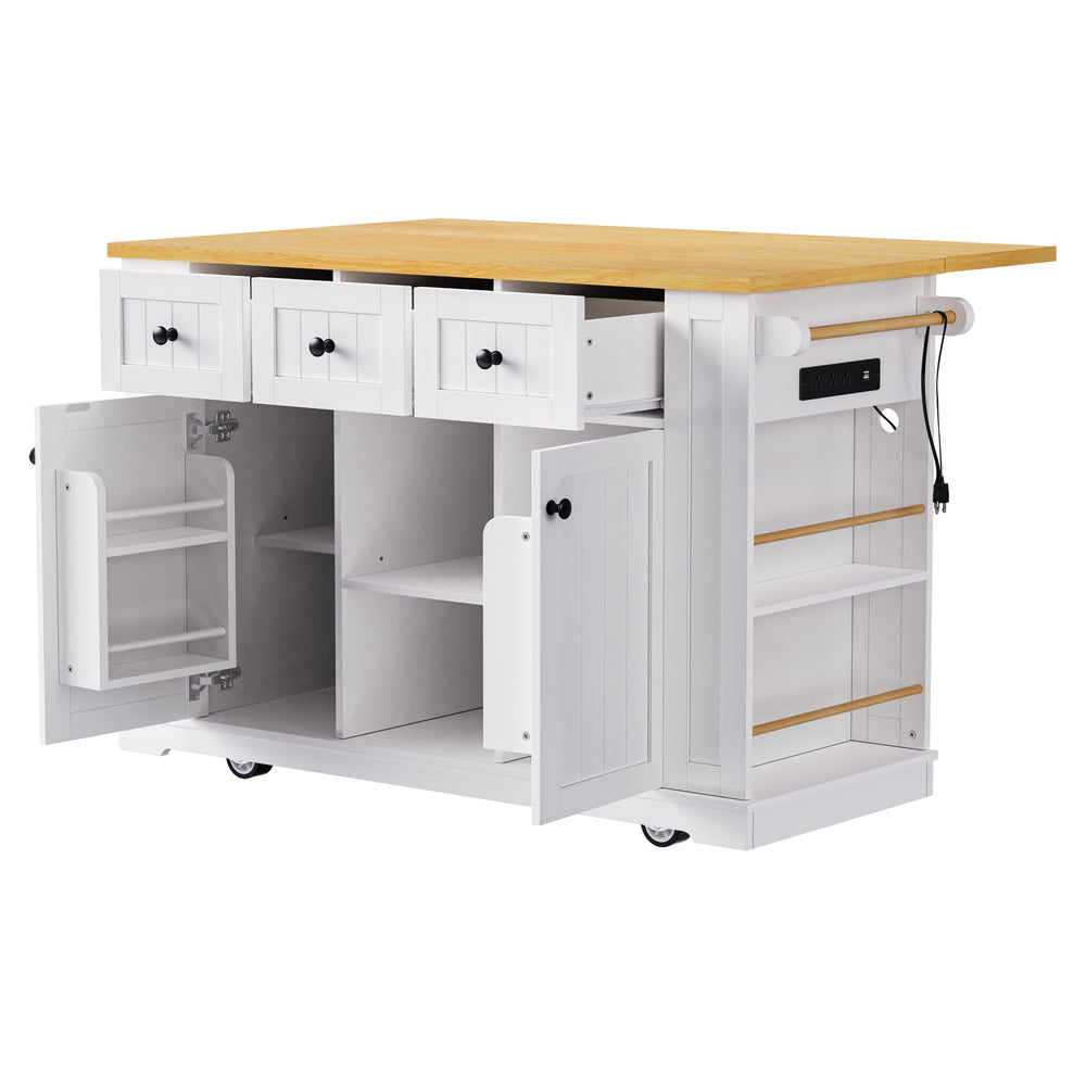 Versatile Kitchen Island on Wheels with Drop Leaf and Power Outlet