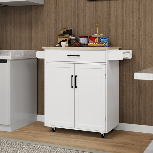 Versatile Rolling Kitchen Cart with Storage and Towel Rack - White