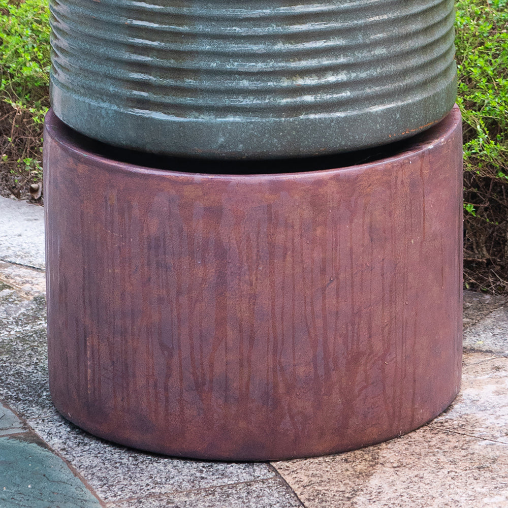 Rustic Green Cylinder Fountain & Bird Bath